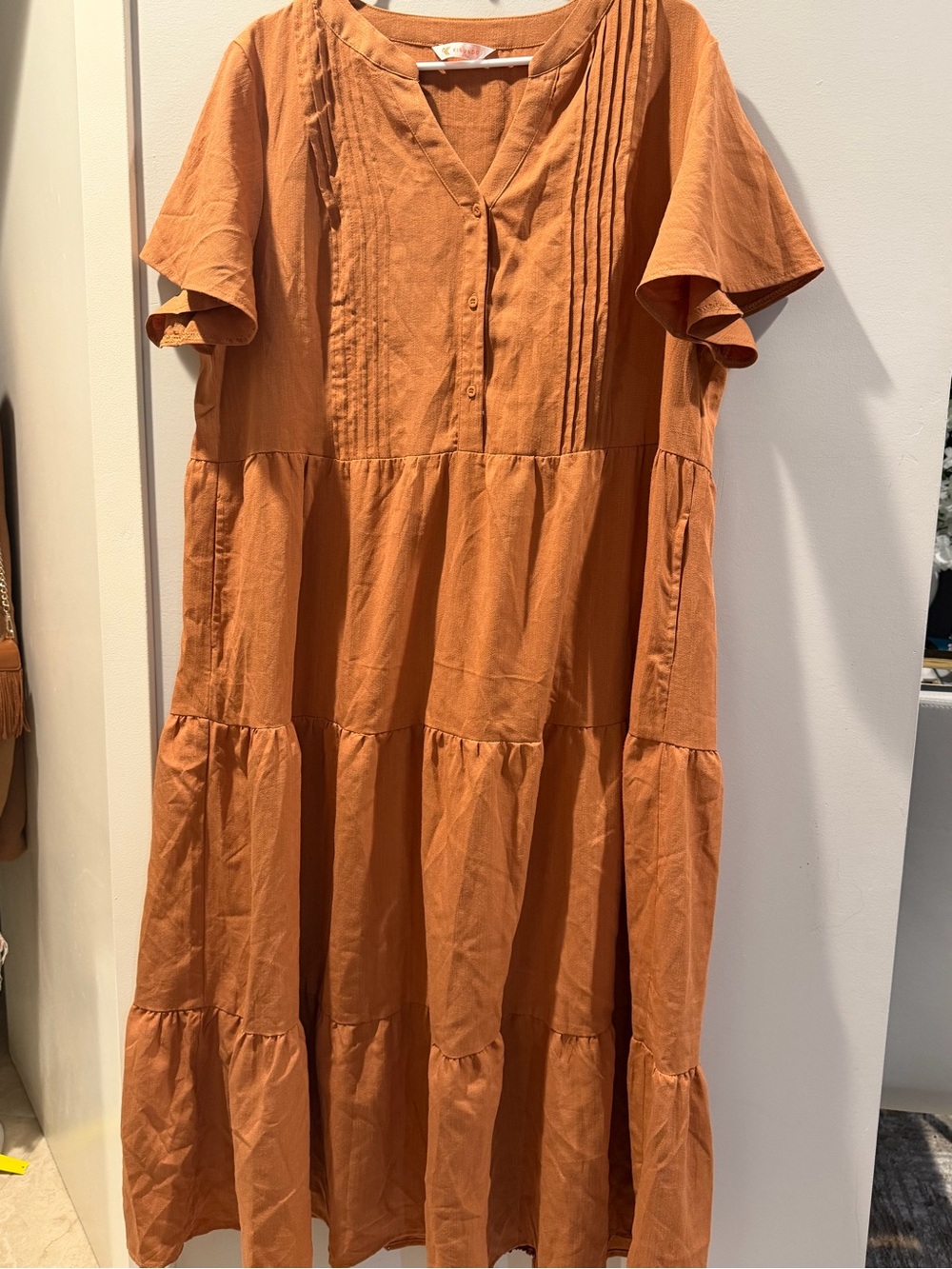 Flutter-Sleeve Tiered Maxi Dress in Rust